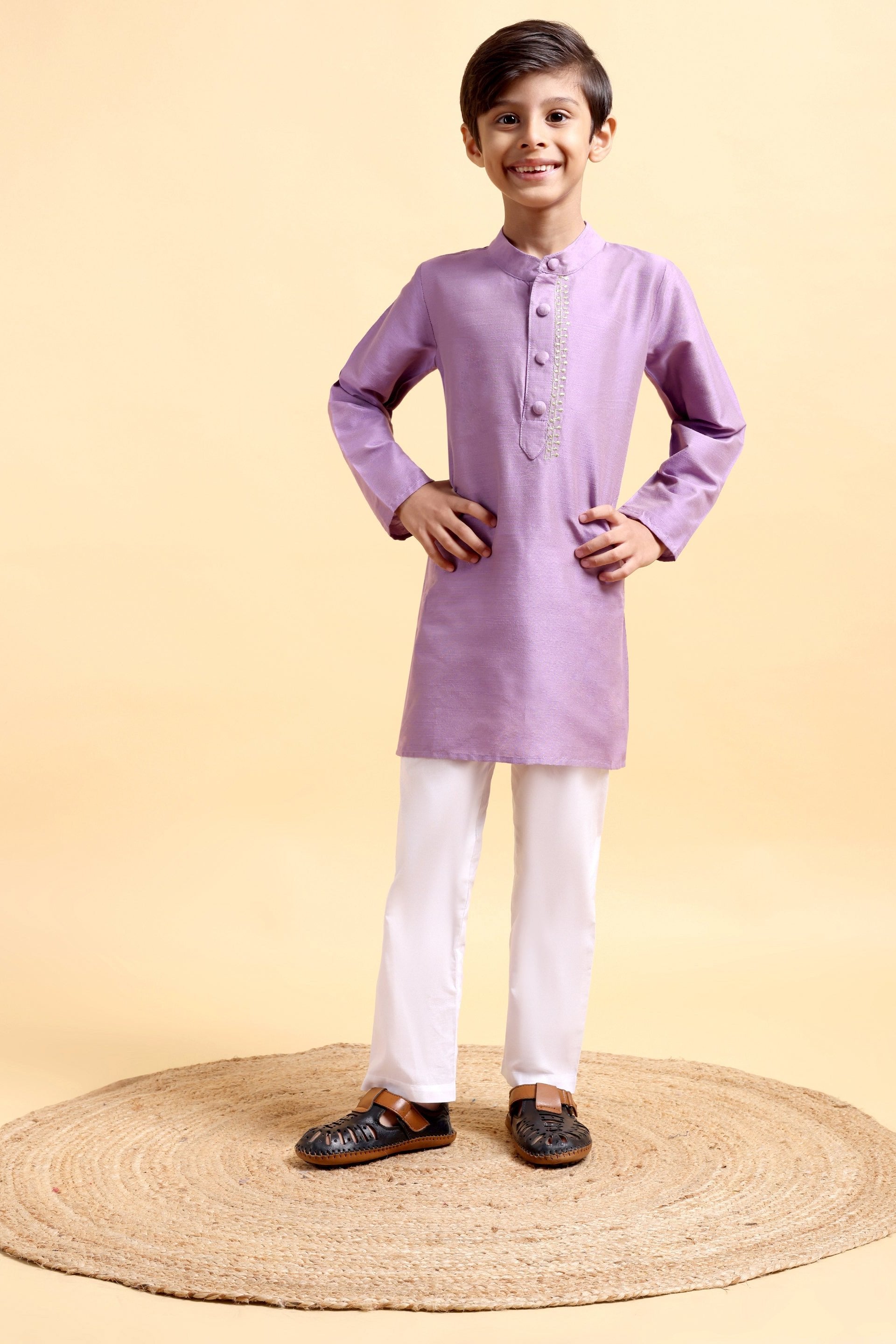 Mauve Cotton Silk Kurta &amp; Pajama Set