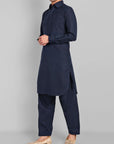 Navy Blue Cotton-Linen Pathani