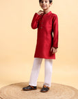 Classic Deep Red Cotton Silk Kurta & Pajama Set for Boys