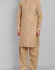 Beige Cotton-Linen Pathani Suit