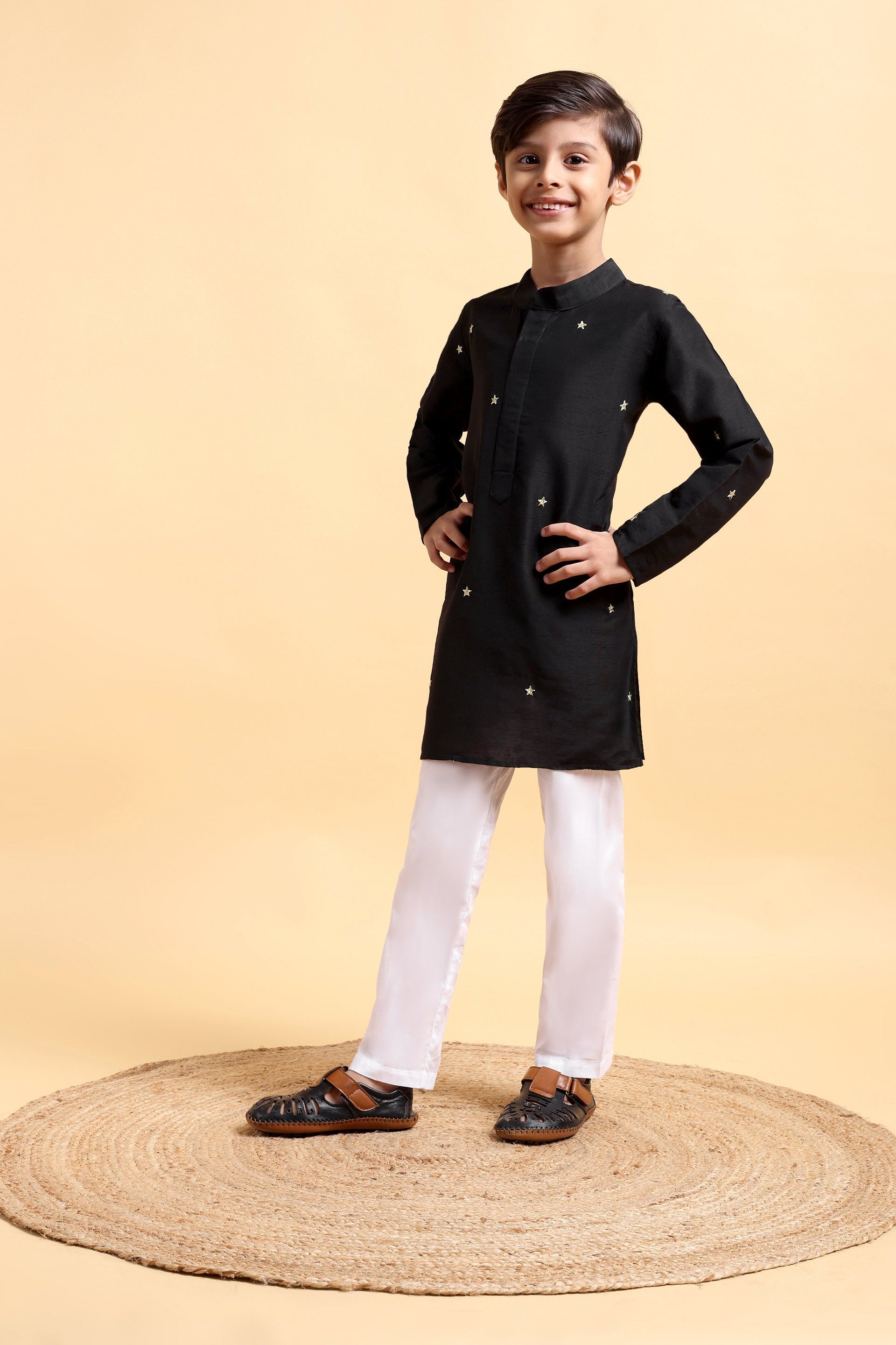 Black Cotton Silk Kurta & Pajama Set