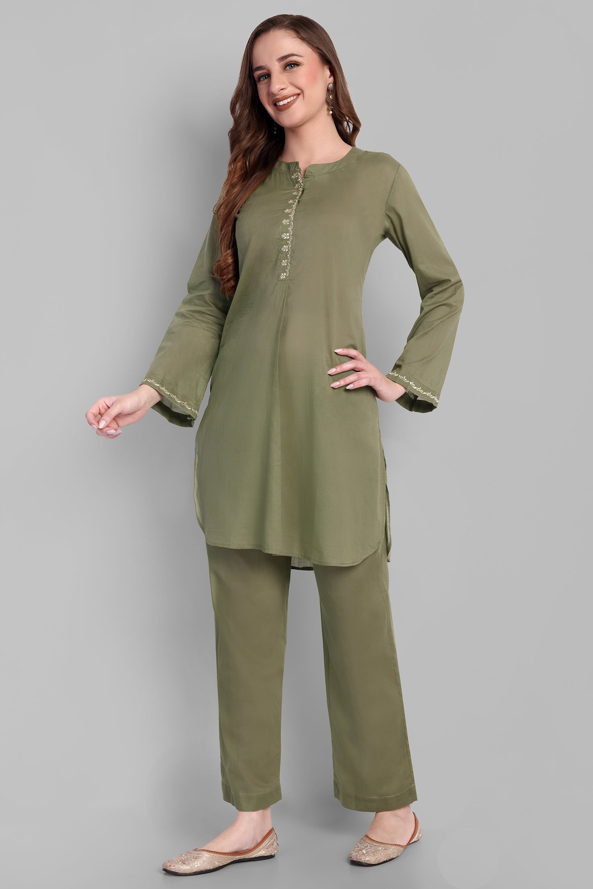 Khaki Green Mul Co-ord Set