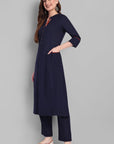 Navy Blue A Line Side Pocket Kurta Set of 2