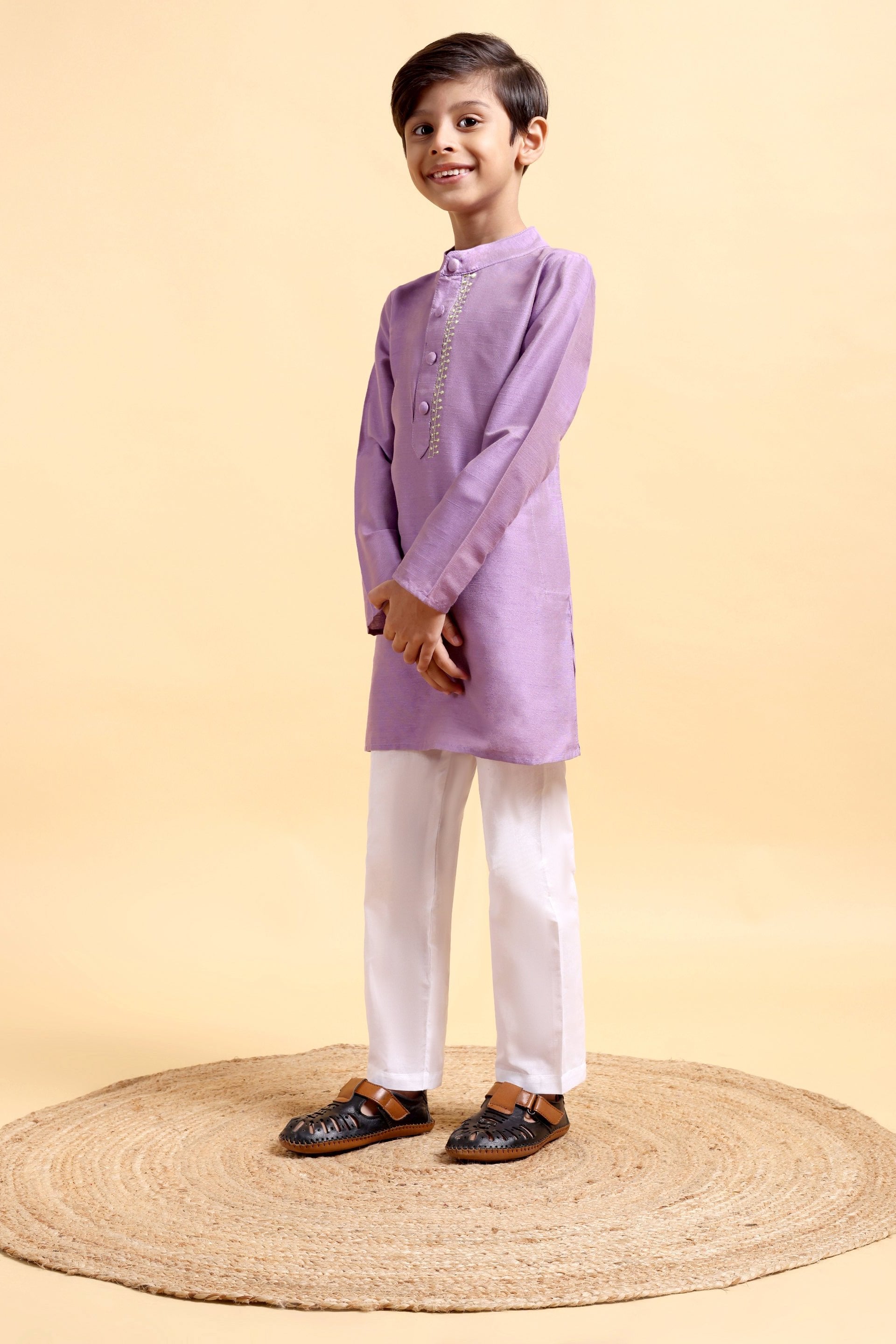 Mauve Cotton Silk Kurta &amp; Pajama Set