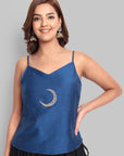 Ink Blue Cotton Silk Embroidery Top