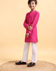 Hot Pink Embriodery Cotton silk Kurta & Pajama Set