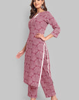 Round Collar Neck Straight Kurta with Pant - Set of 2