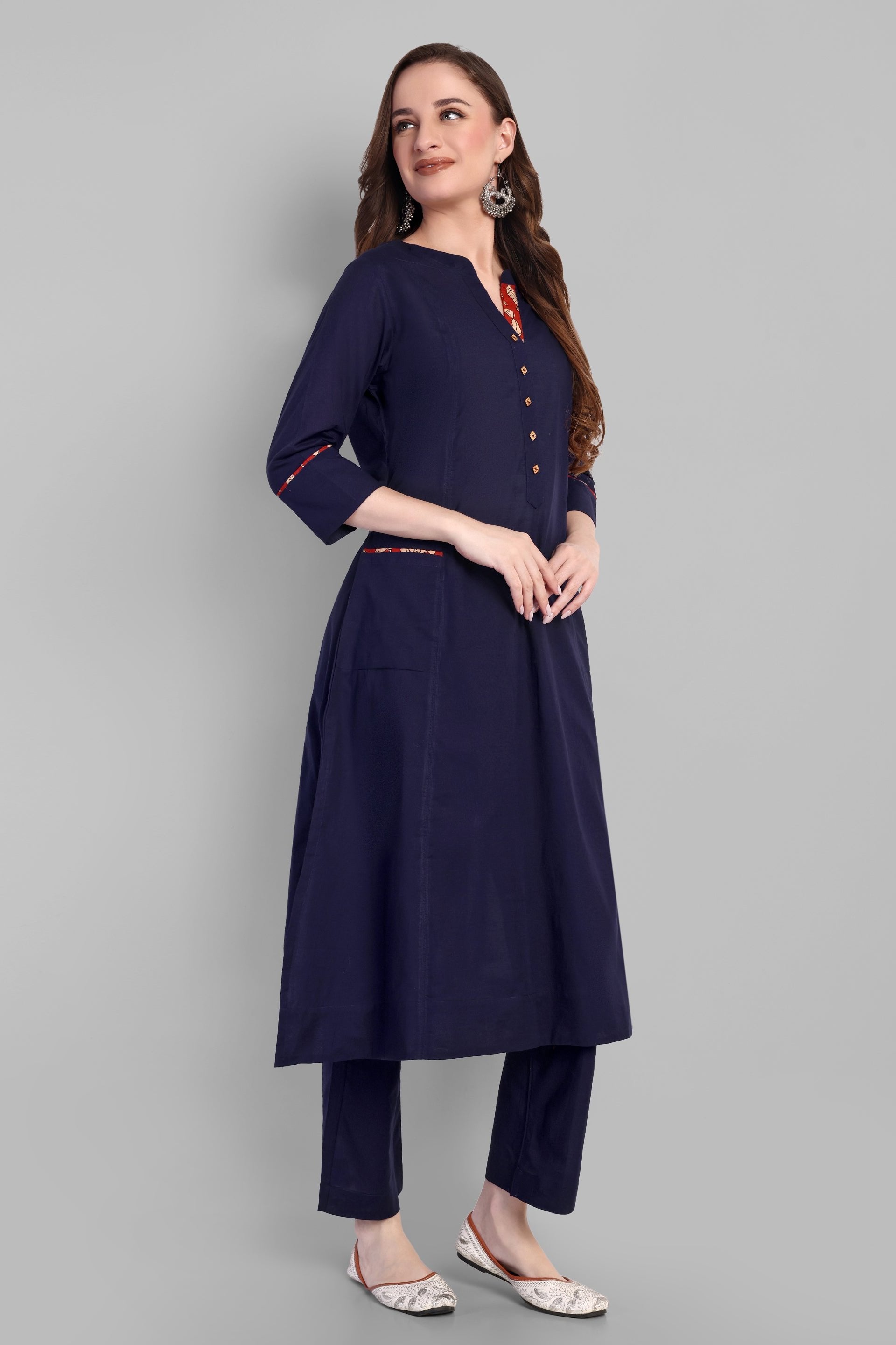 Navy Blue A Line Side Pocket Kurta Set of 2