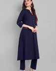 Navy Blue A Line Side Pocket Kurta Set of 2