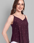 Wine Cotton Silk Embriodery Top