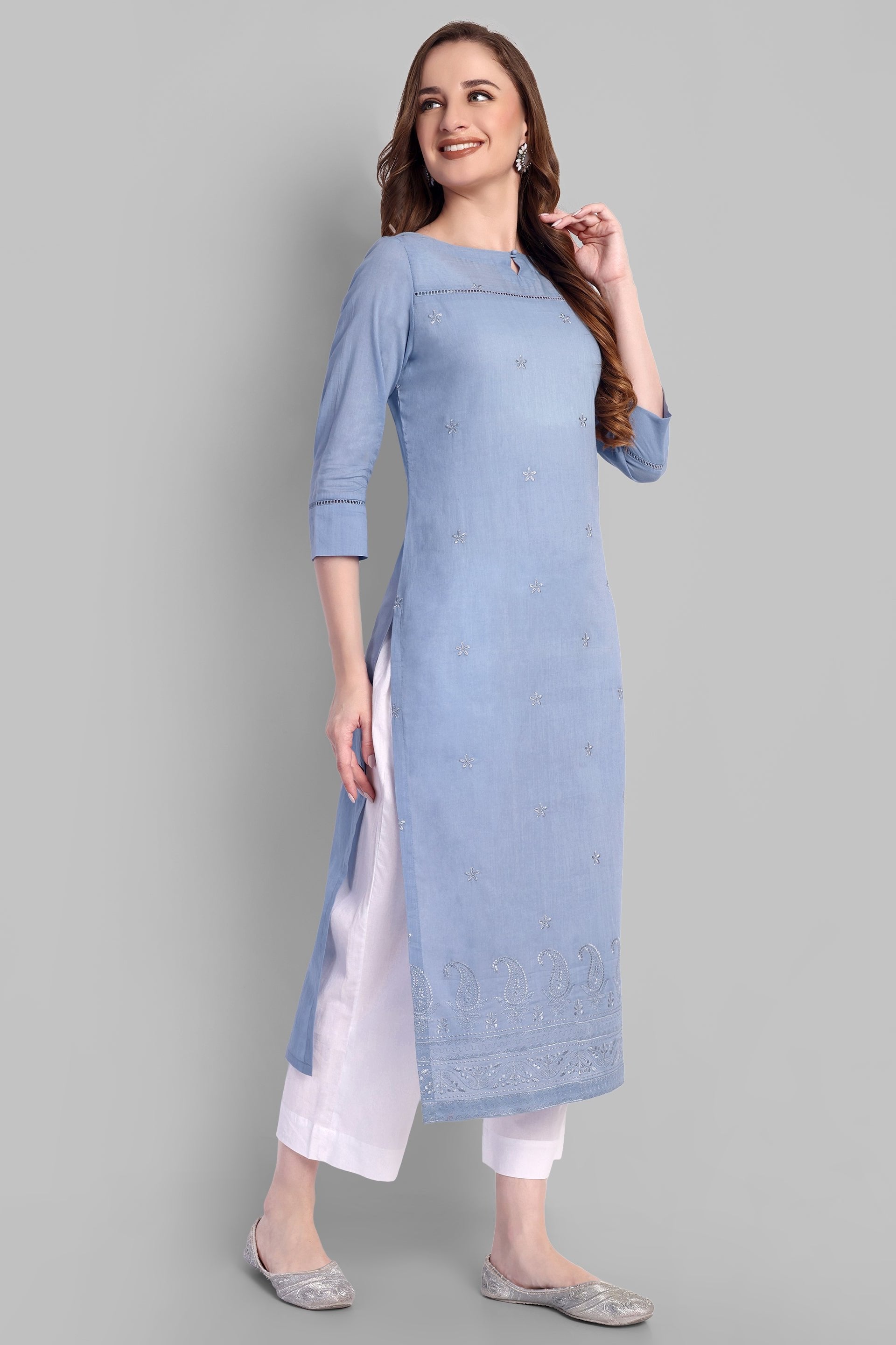 Blue Chikankari Pant Sets for Women