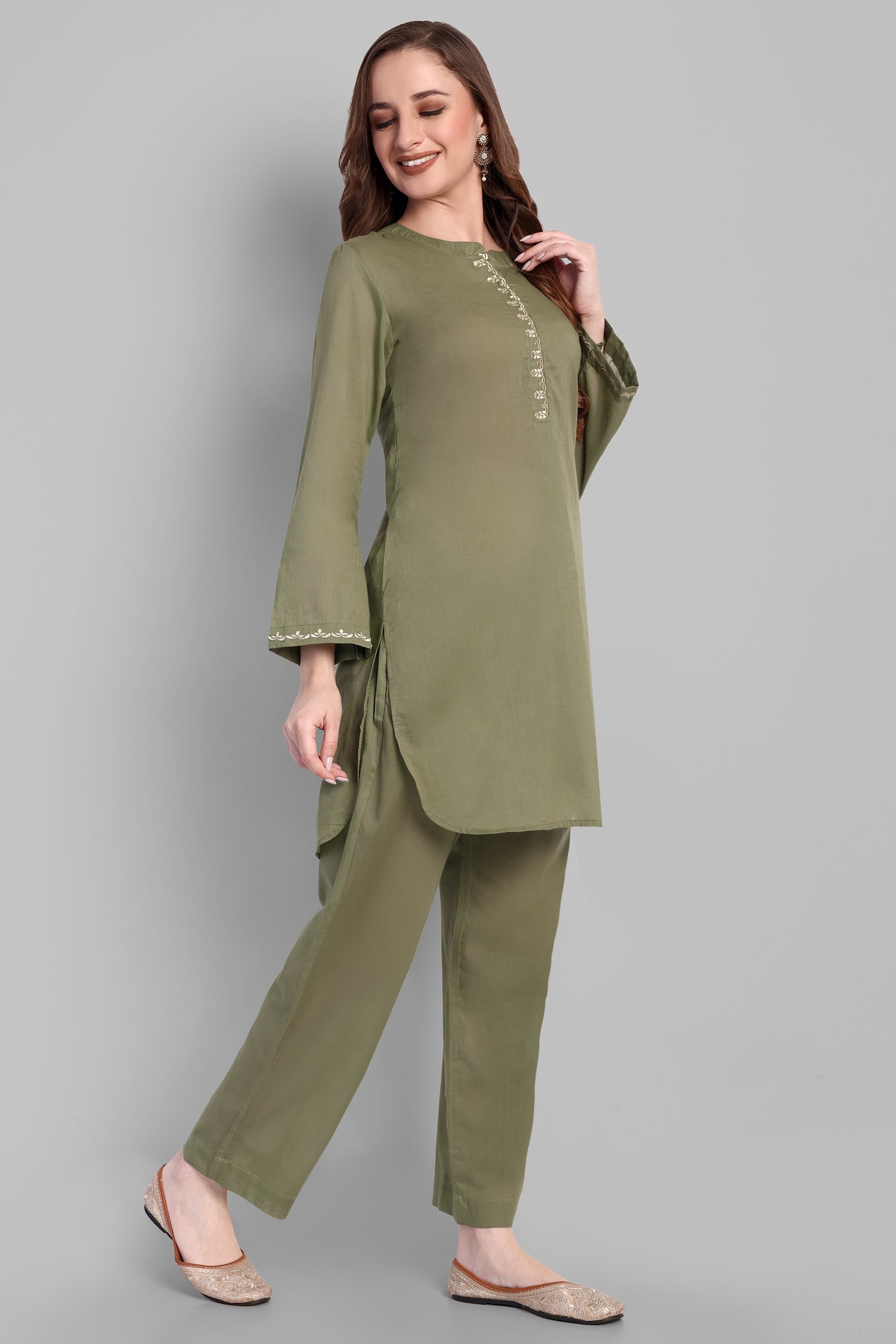 Khaki Green Mul Co-ord Set