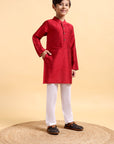 Classic Deep Red Cotton Silk Kurta & Pajama Set for Boys