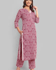 Round Collar Neck Straight Kurta with Pant - Set of 2