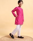 Hot Pink Embriodery Cotton silk Kurta & Pajama Set