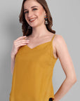 Mustard Cotton Noodle Strap Basic Top