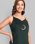 Bottle Green Cotton Silk Embroidery Top