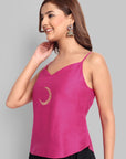 Hot Pink Cotton Silk Embroidery Top