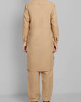 Beige Cotton-Linen Pathani Suit