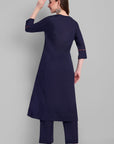 Navy Blue A Line Side Pocket Kurta Set of 2