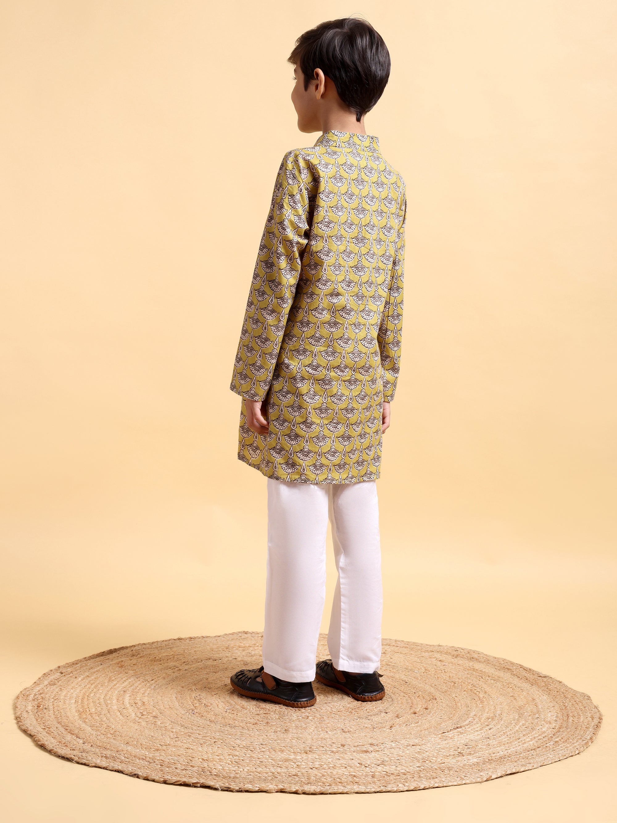 Boys Mustard Ajrak Kurta and Pajama