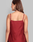 Deep Red Cotton Silk Embroidery Top