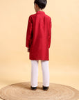 Classic Deep Red Cotton Silk Kurta & Pajama Set for Boys