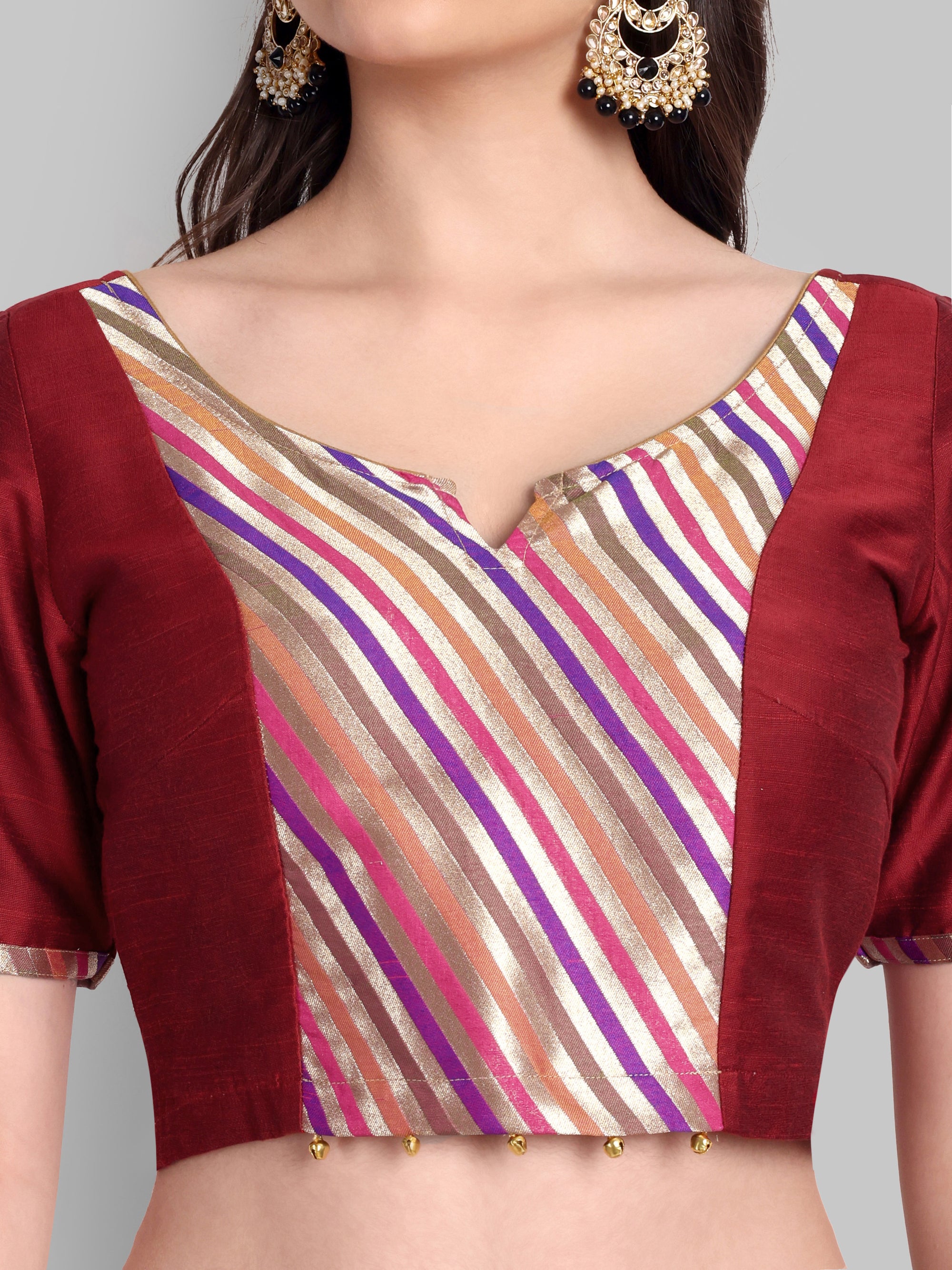 Maroon Cotton Silk Blouse with Banarasi Patch