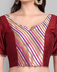 Maroon Cotton Silk Blouse with Banarasi Patch