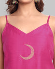 Hot Pink Cotton Silk Embroidery Top