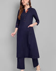 Navy Blue A Line Side Pocket Kurta Set of 2