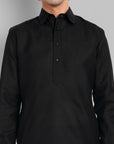 Black Cotton-Linen Pathani Suit for Men