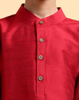 Classic Deep Red Cotton Silk Kurta & Pajama Set for Boys