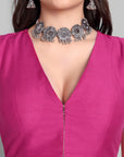 Pink Cotton Saree Blouse