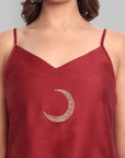 Deep Red Cotton Silk Embroidery Top