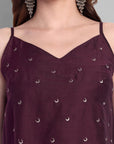 Wine Cotton Silk Embriodery Top