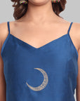 Ink Blue Cotton Silk Embroidery Top