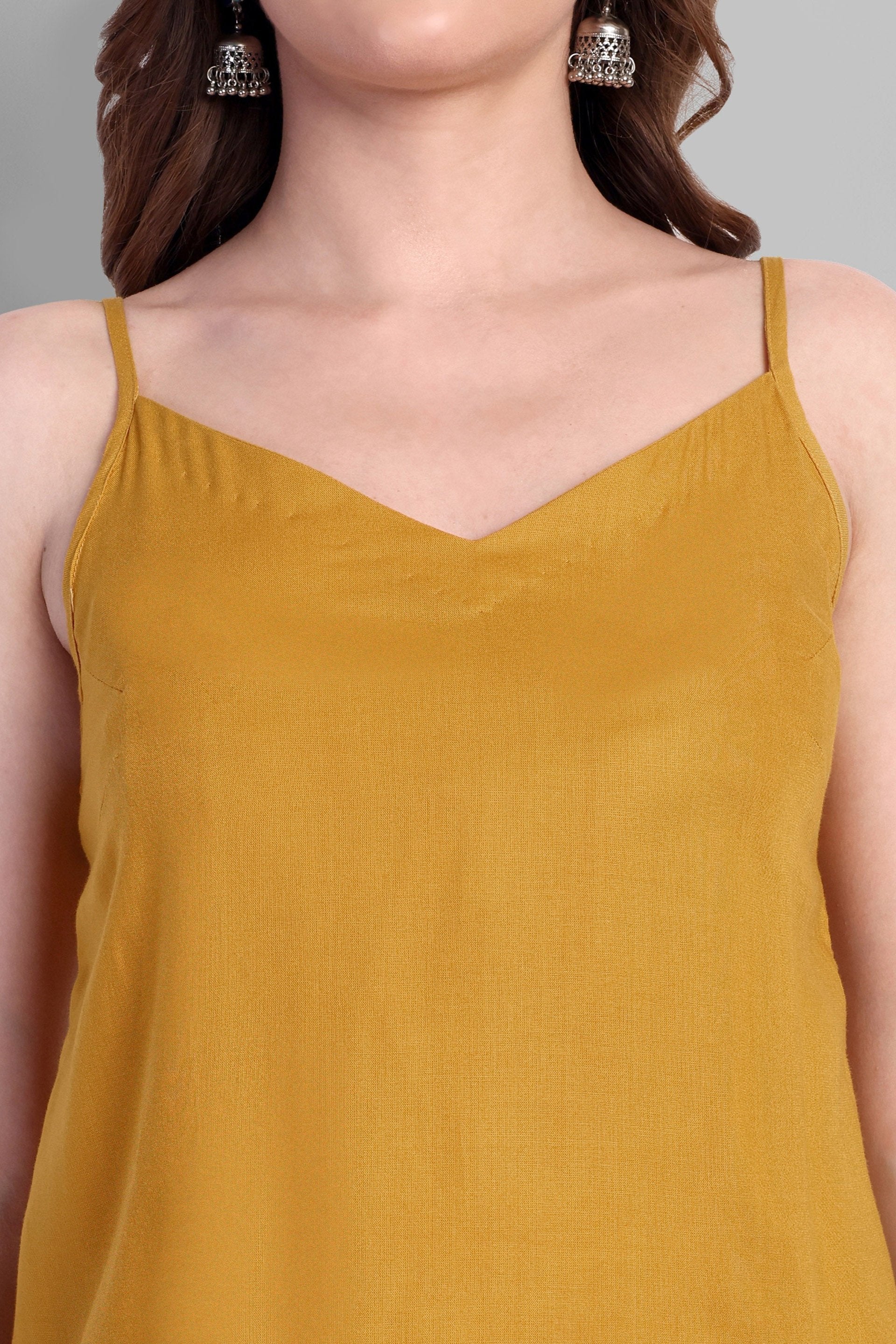 Mustard Cotton Noodle Strap Basic Top