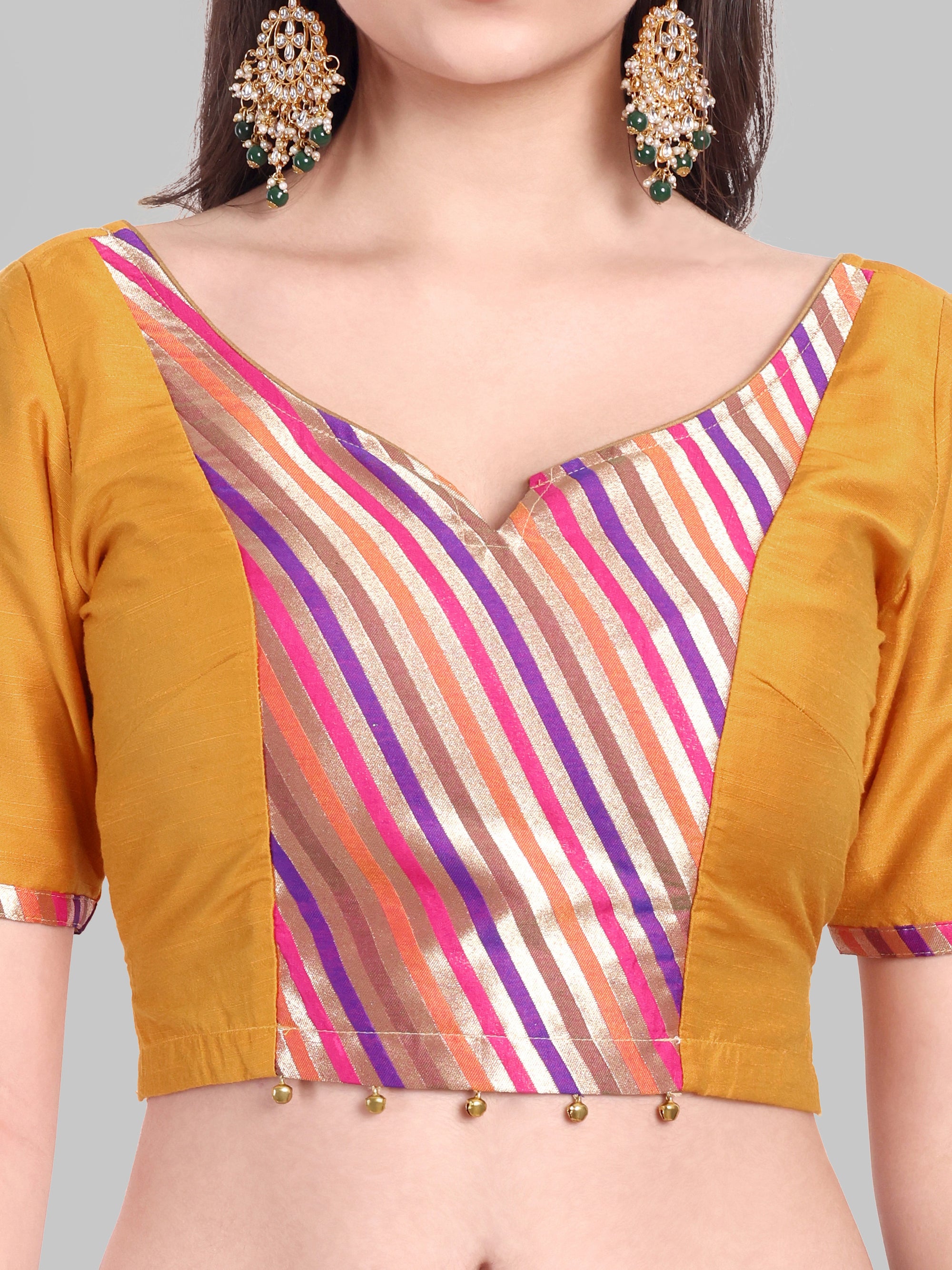 Mustard Cotton Silk Blouse with Banarasi Patch