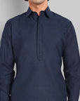 Navy Blue Cotton-Linen Pathani