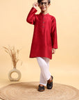 Classic Deep Red Cotton Silk Kurta & Pajama Set for Boys