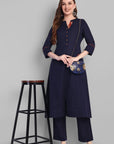 Navy Blue A Line Side Pocket Kurta Set of 2