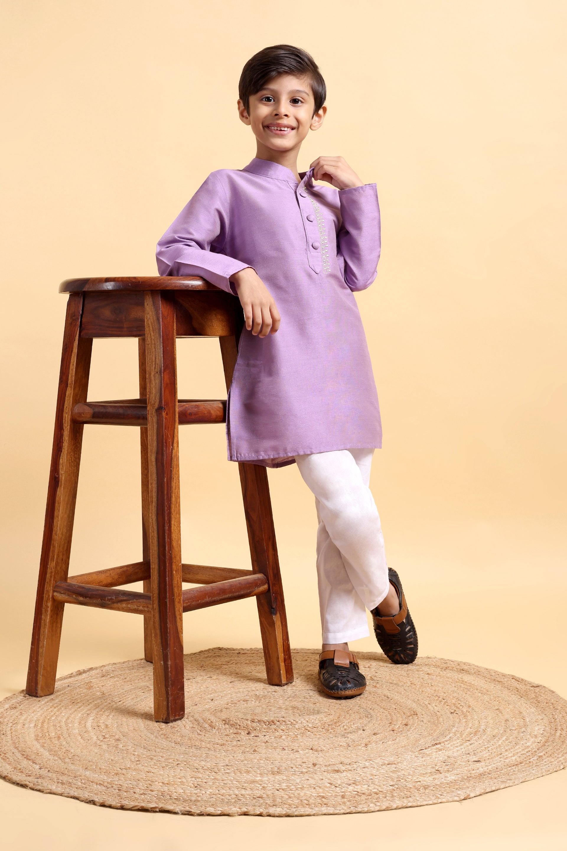 Mauve Cotton Silk Kurta &amp; Pajama Set