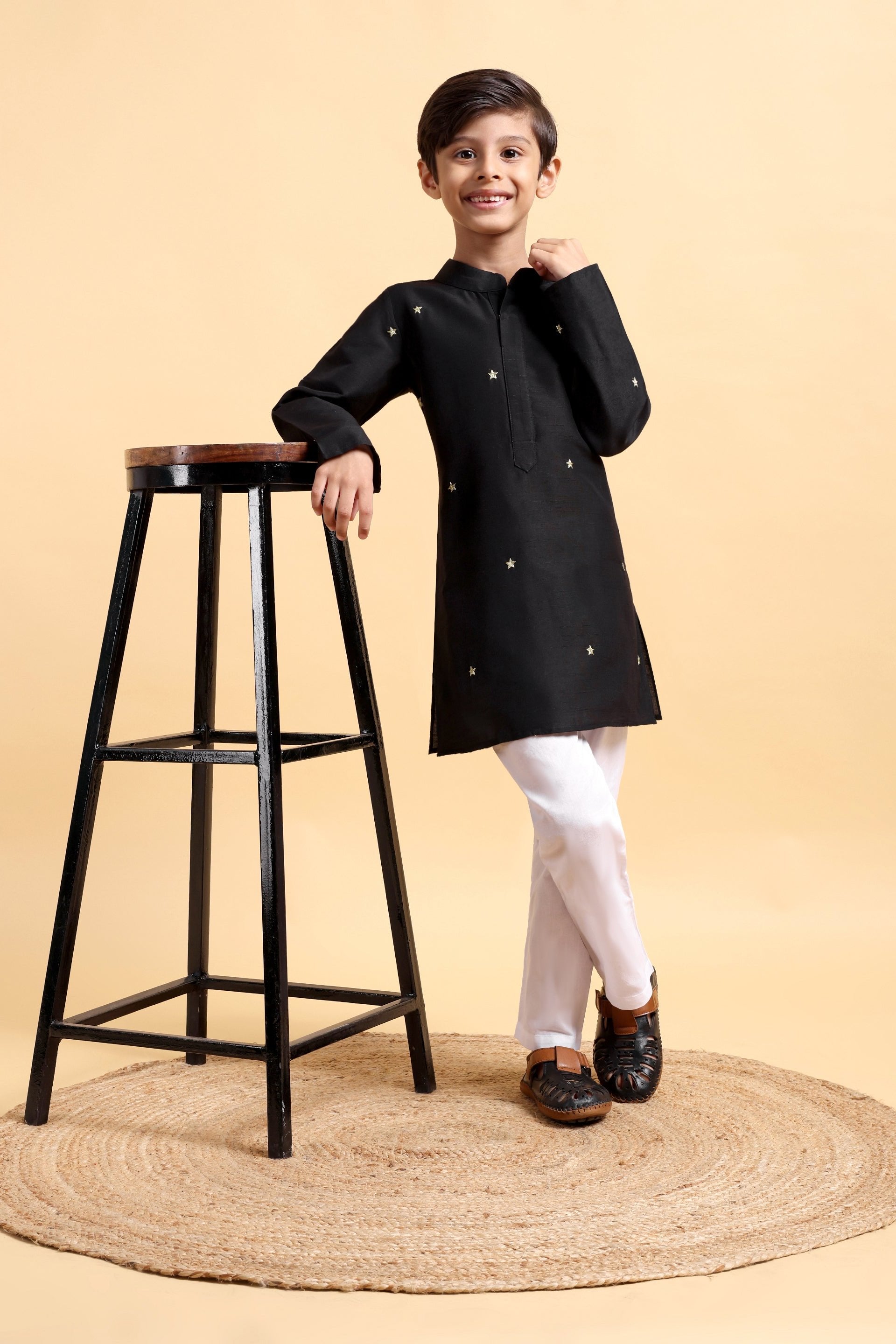 Kids Black Kurta Pajama Set