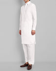 White Cotton-Linen Pathani Suit