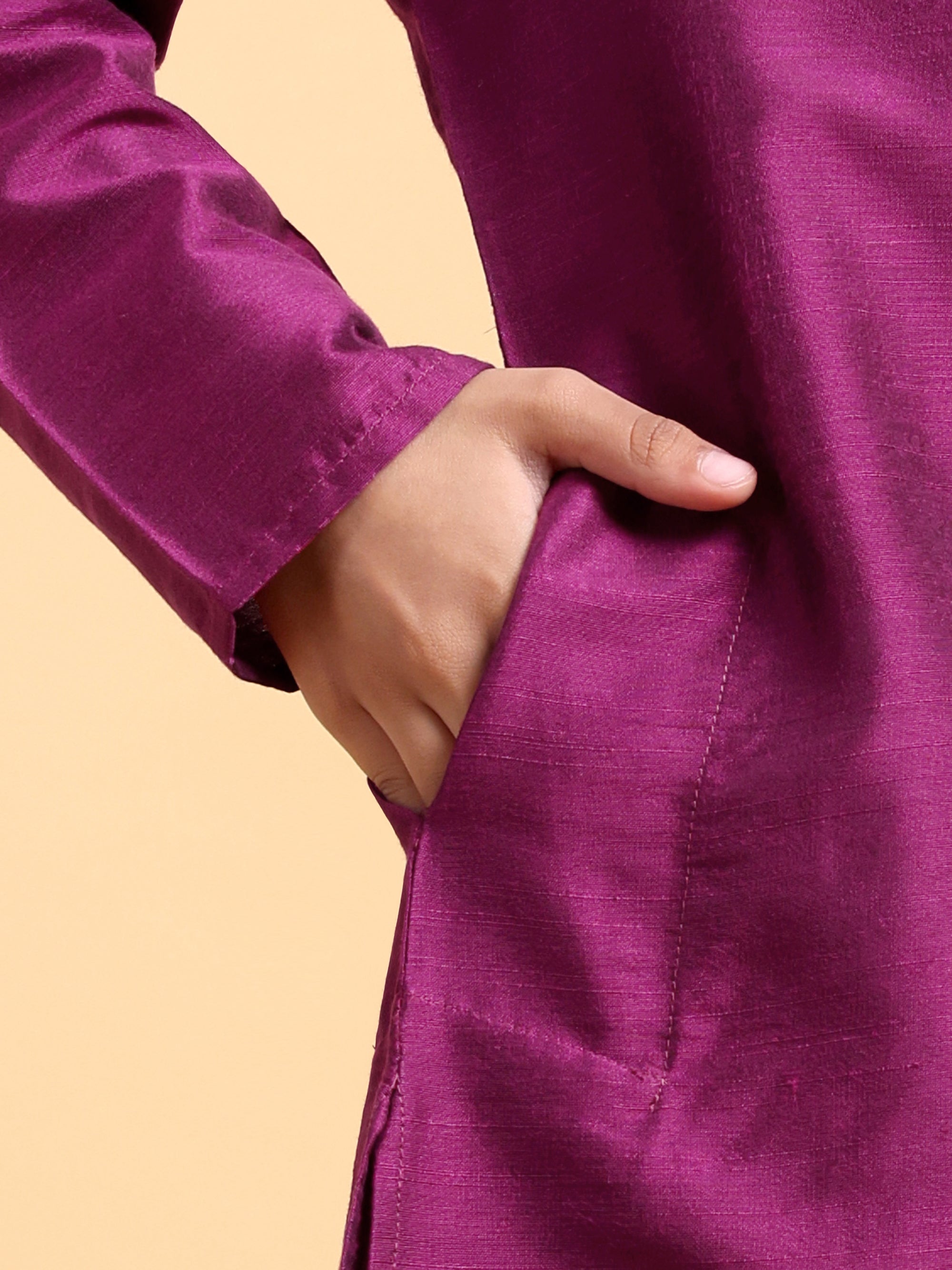 Purple embriodery Cotton silk Kurta &amp; Pajama Set