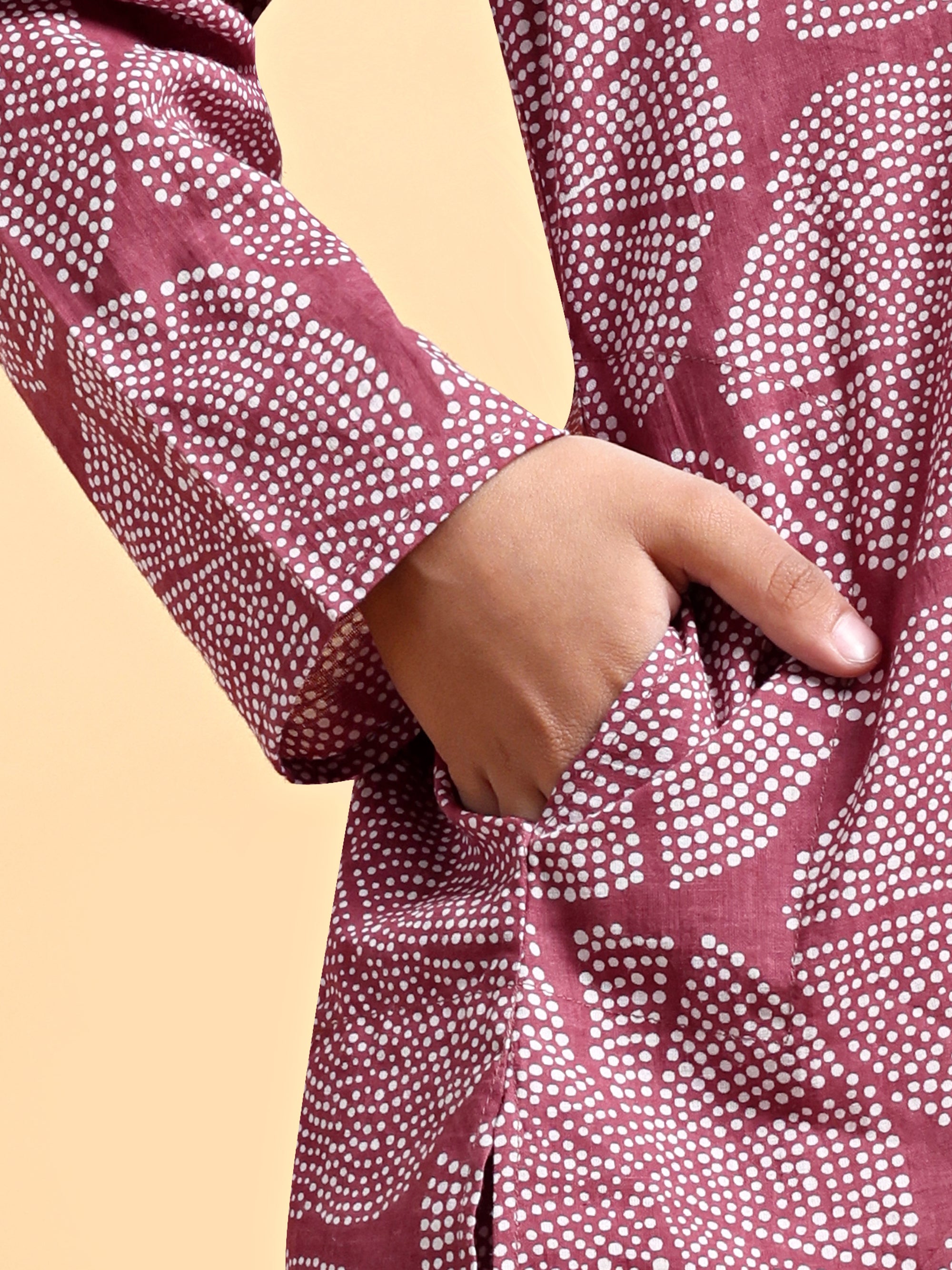 Pink Ajrak Cotton Kurta &amp; Pajama Set