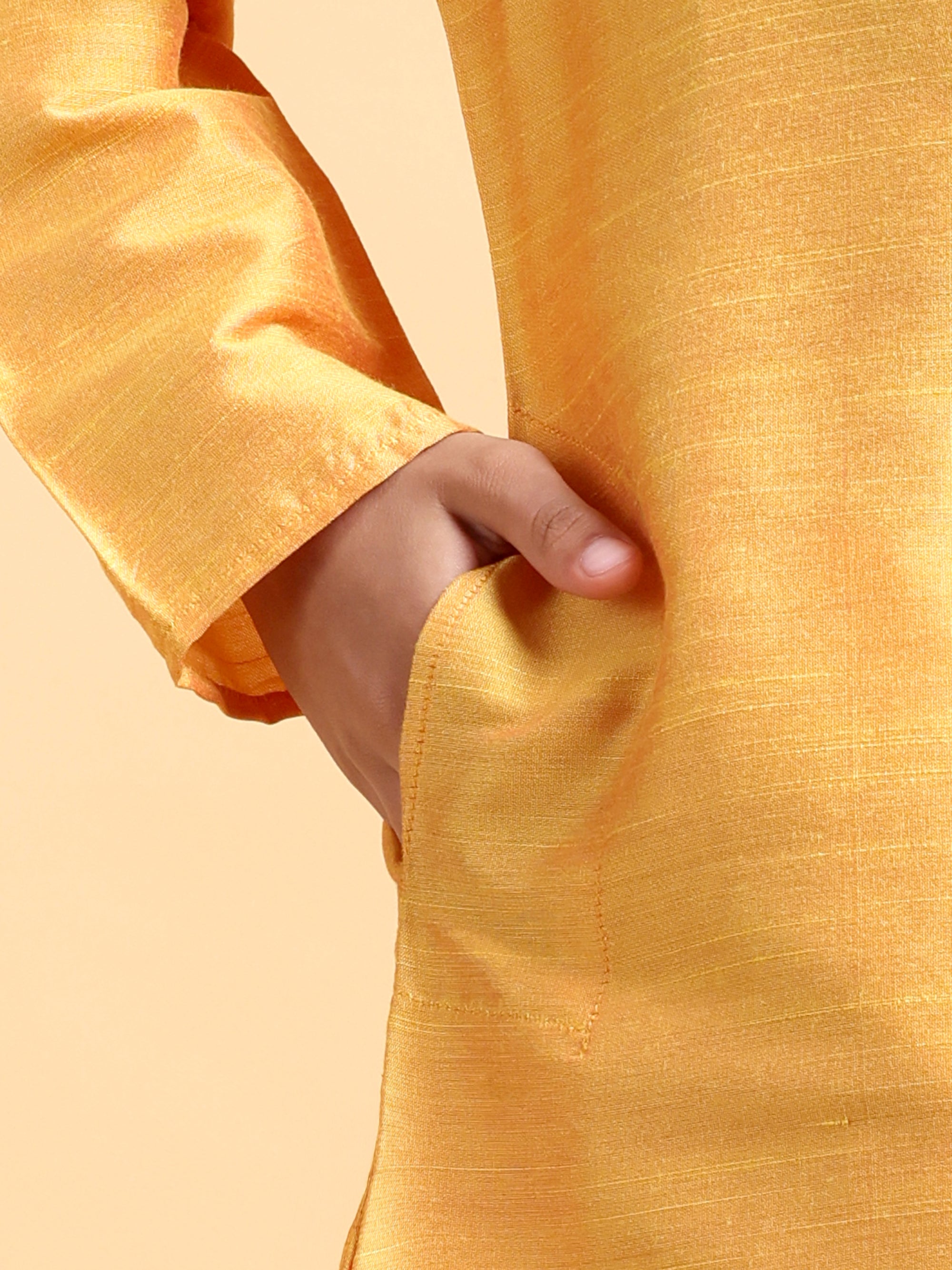 Yellow Embriodery Cotton Silk Kurta &amp; Pajama Set