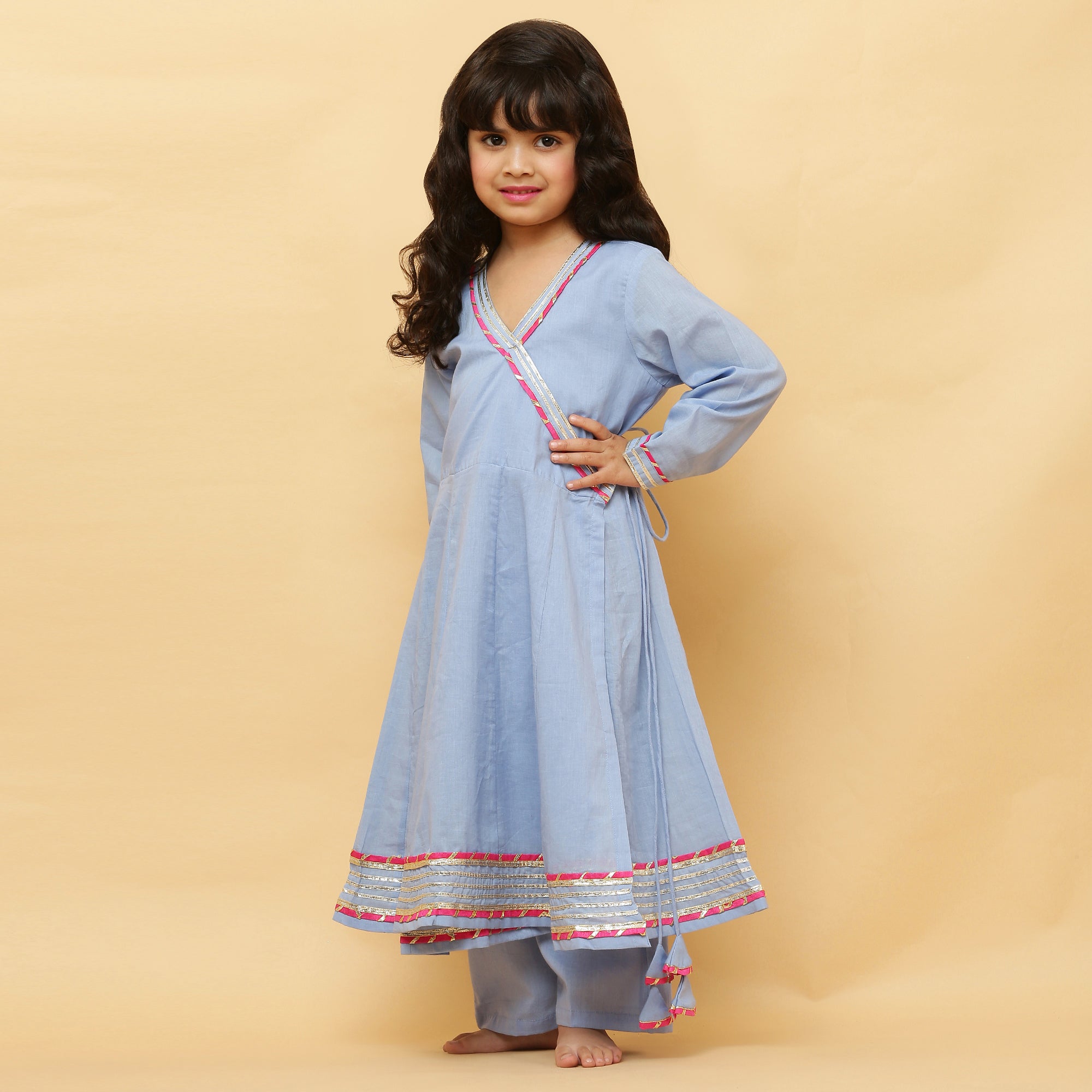 V-Neck Azure Mul Cotton Anarkali - Set of 3