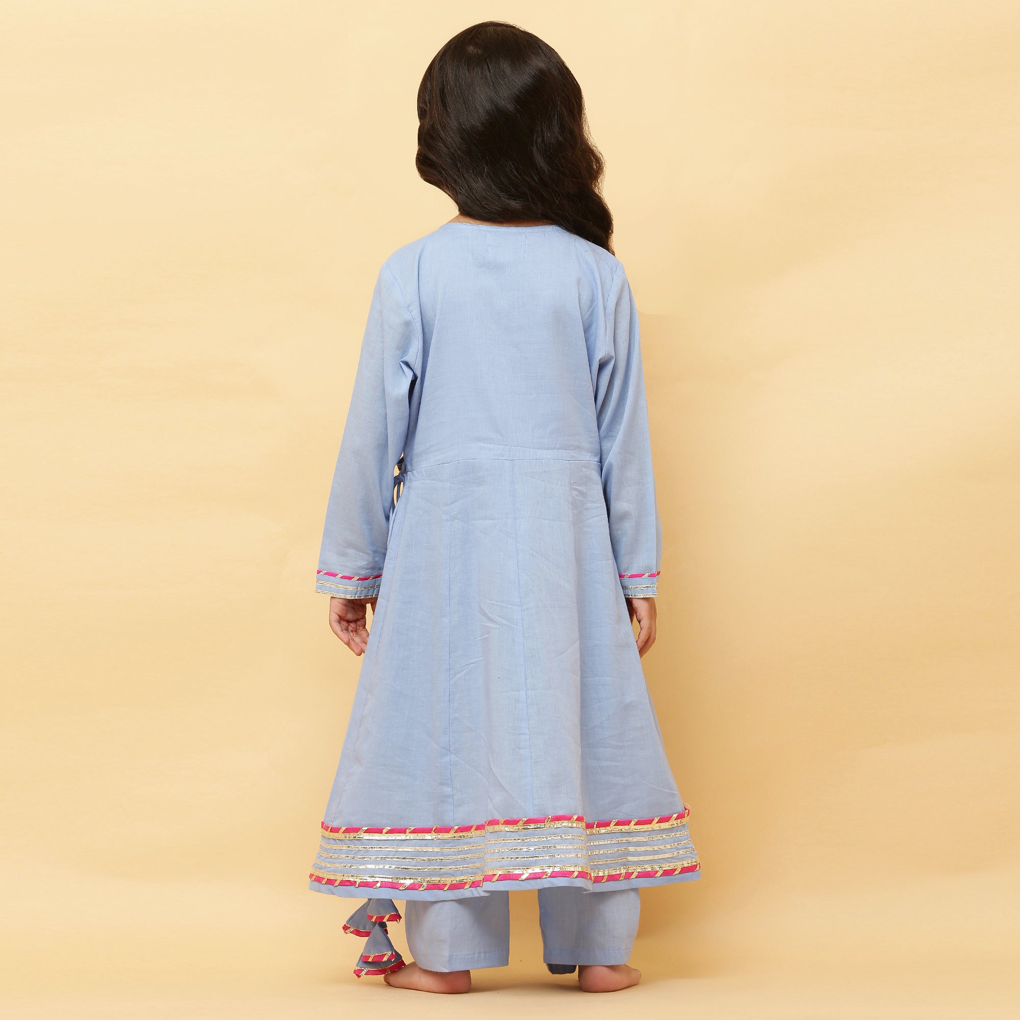 V-Neck Azure Mul Cotton Anarkali - Set of 3